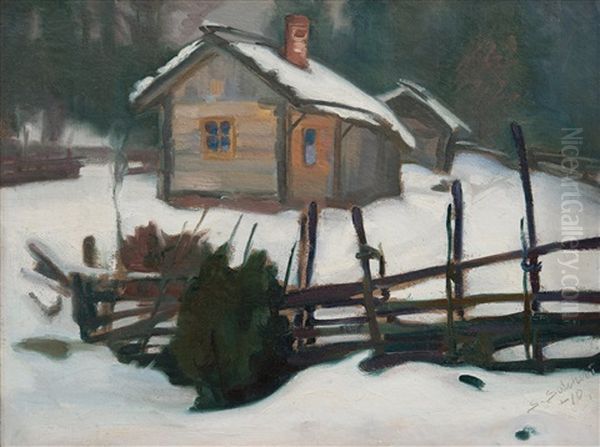 Vinter Hut Oil Painting by Santeri Salokivi