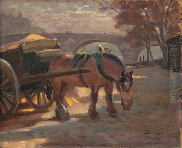 A Horse By The Seine Oil Painting by Santeri Salokivi