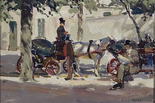 Carriage In Paris Oil Painting by Santeri Salokivi