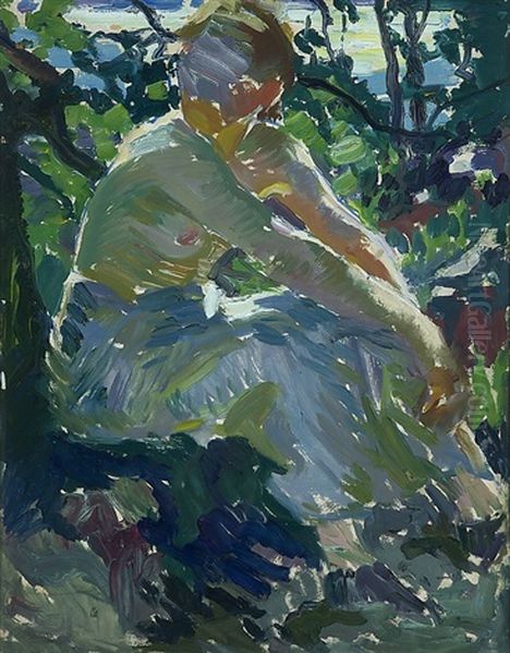 Naked Woman On A Shore Oil Painting by Santeri Salokivi