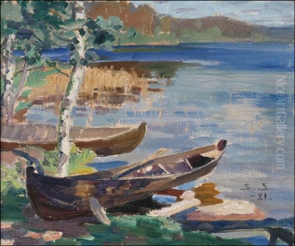 Veneita Rannalla Oil Painting by Santeri Salokivi