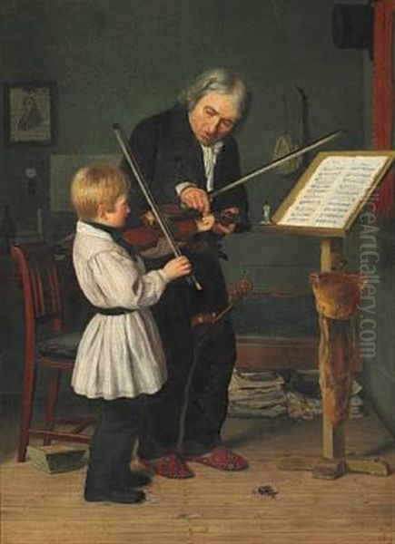 Den Forste Underviisning Pa Violin Oil Painting by Geskel (Saloma) Saloman