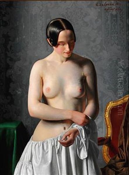 A Nude. A Young Girl Undresses Oil Painting by Geskel (Saloma) Saloman