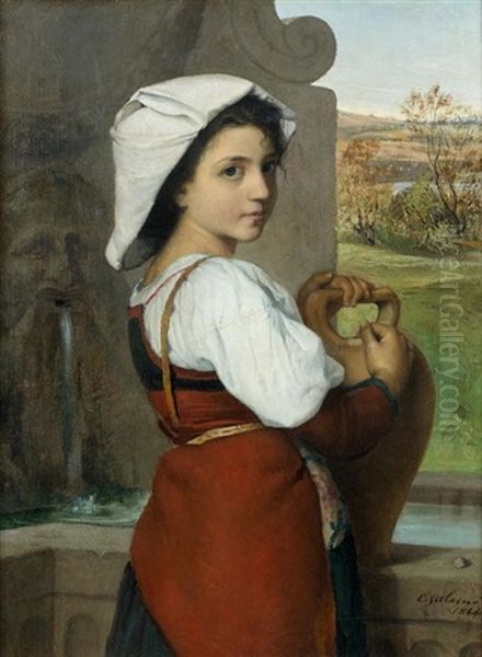 Jeune Italienne A L'amphore Oil Painting by Emile Salome