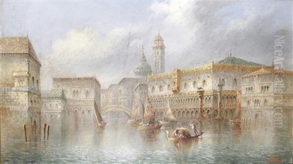 Capriccios Of Venetian Canals (2 Works) Oil Painting by James Salt