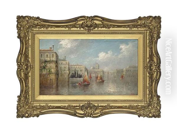 Fishing On The Grand Canal (+ Gondolas On The Grand Canal, Venice; Pair) Oil Painting by James Salt