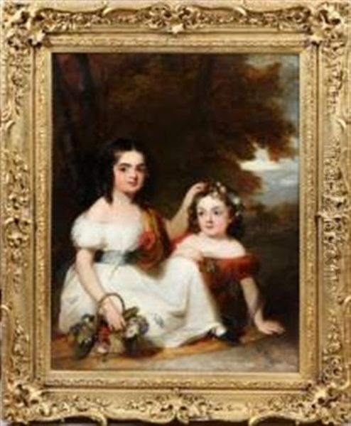 Portrait Of Eleanor & Mary Ann Richards Oil Painting by William Salter