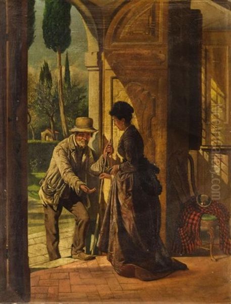 L'elemosina Oil Painting by Pietro Saltini