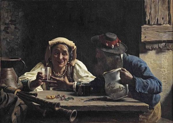 Ubriaco (enjoying A Drink) Oil Painting by Pietro Saltini