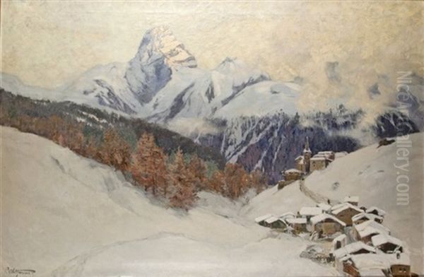 Wiesen Mit Dem Tinzenhorn Bei Davos Oil Painting by Carl Saltzmann