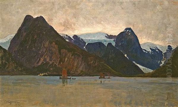 Fjordlandschaft Oil Painting by Carl Saltzmann