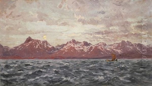 Norwegische Kuste Im Abendlicht Oil Painting by Carl Saltzmann