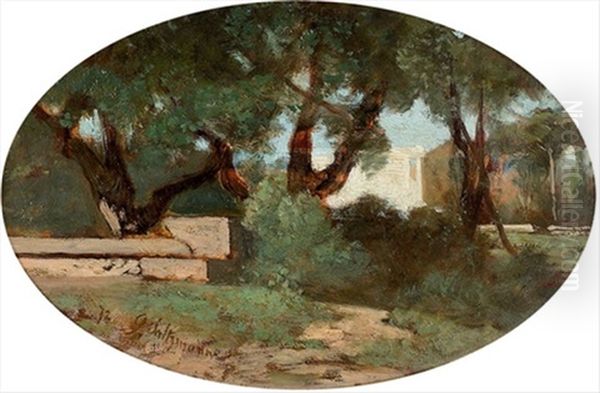 Sommerliche Parkpartie Mit Weisser Villa Oil Painting by Henri Gustave Saltzmann