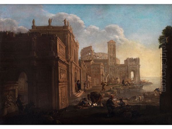 Capriccio Mit Romischer Architektur Und Figuren Oil Painting by Alessandro Salucci