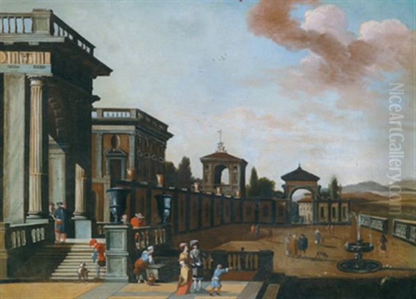 Architekturcapriccio Mit Promenierenden Personen In Einem Palasthof Oil Painting by Alessandro Salucci