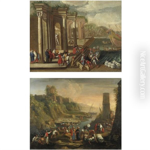 Veduta Di Un Porto Con Capriccio Architettonico (pair) Oil Painting by Alessandro Salucci