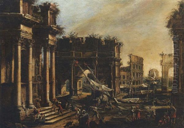 Capriccio Romano Con Porto Oil Painting by Alessandro Salucci