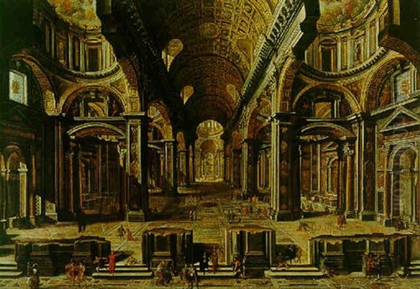 Rome, The Interior Of The Basilica Of Saint Peter's Oil Painting by Alessandro Salucci