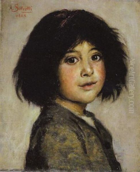 Portrait De Fillette Oil Painting by Antonio Salvetti