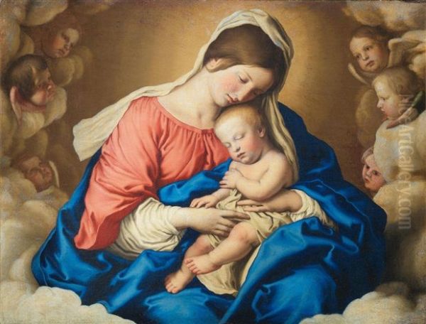 The Madonna And Child, Surrounded By Putti Oil Painting by Giovanni Battista Salvi (Il Sassoferrato)