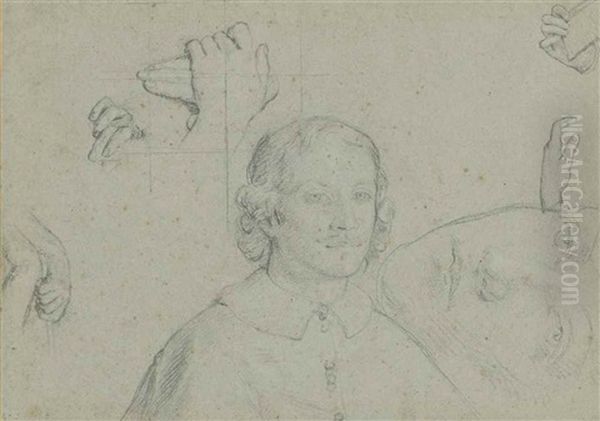 Studies Of A Cardinal And Of Hands And A Head Oil Painting by Giovanni Battista Salvi (Il Sassoferrato)