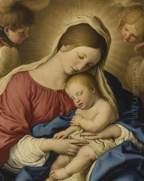 The Madonna And Child With Two Putti Oil Painting by Giovanni Battista Salvi (Il Sassoferrato)