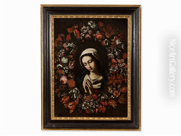 Madonna In Garland Of Flowers Oil Painting by Giovanni Battista Salvi (Il Sassoferrato)