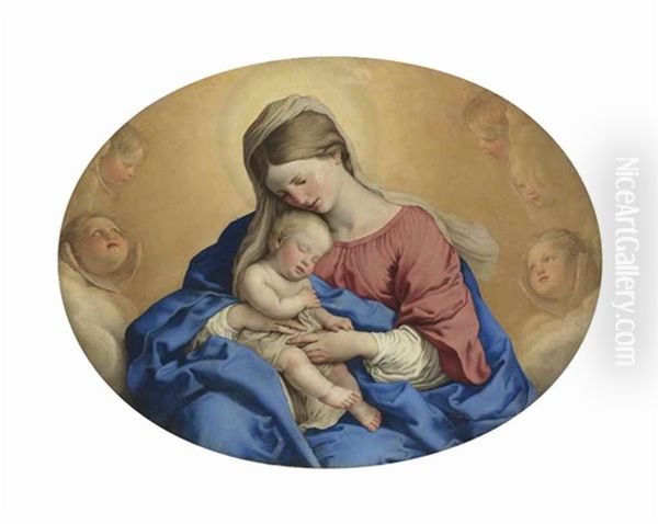 The Madonna And Child With Cherubim Oil Painting by Giovanni Battista Salvi (Il Sassoferrato)