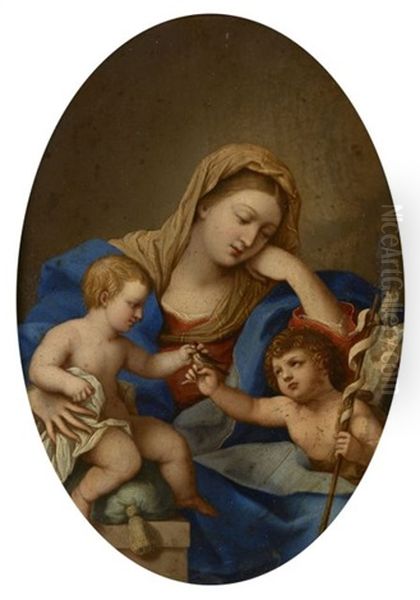 La Vierge A L'enfant Avec Saint Jean-baptiste Oil Painting by Giovanni Battista Salvi (Il Sassoferrato)