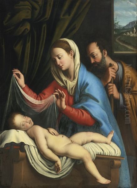 The Virgin And Saint Joseph With The Sleeping Christ Child Oil Painting by Giovanni Battista Salvi (Il Sassoferrato)