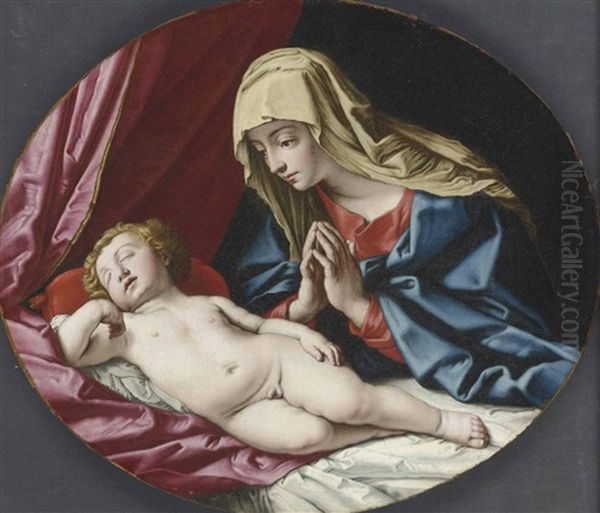 The Madonna Adoring The Sleeping Christ Child Oil Painting by Giovanni Battista Salvi (Il Sassoferrato)