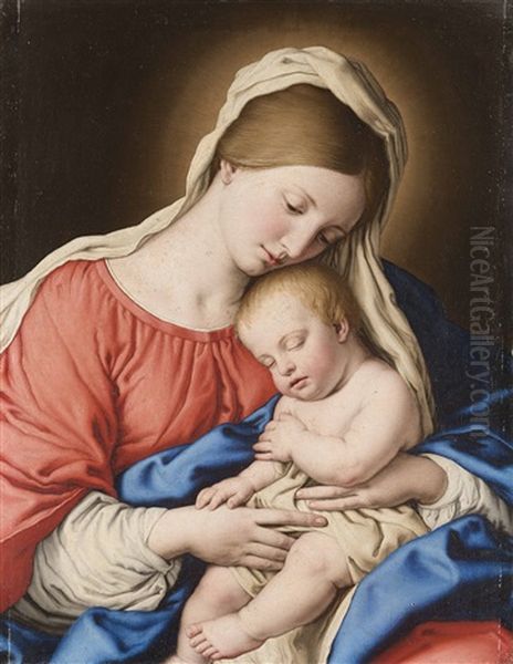 Madonna Con Bambino Dormiente Oil Painting by Giovanni Battista Salvi (Il Sassoferrato)