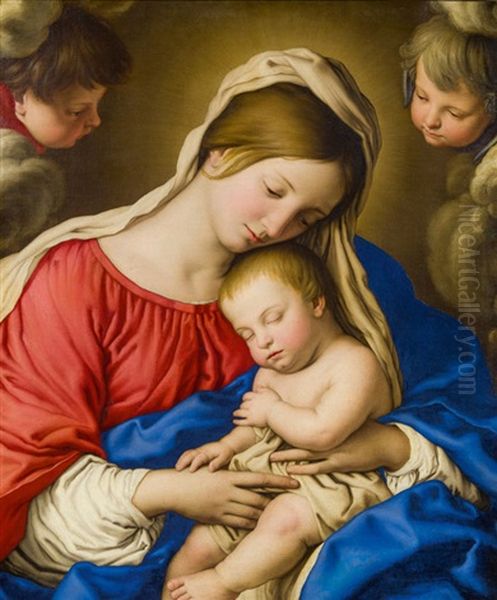 Madonna Mit Kind Und Zwei Putti Oil Painting by Giovanni Battista Salvi (Il Sassoferrato)