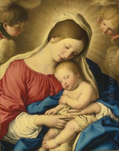 The Madonna And Child With Two Putti Oil Painting by Giovanni Battista Salvi (Il Sassoferrato)