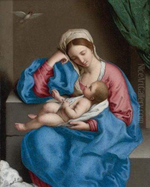 Madonna With The Infant Christ Child Holding A Goldfinch On A String Oil Painting by Giovanni Battista Salvi (Il Sassoferrato)