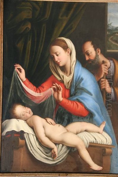 La Vierge Et Joseph Veillant L'enfant Jesus Endormi Oil Painting by Giovanni Battista Salvi (Il Sassoferrato)