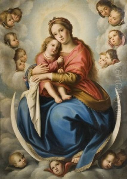 Vierge A L'enfant Dans Une Nuee D'angelots Oil Painting by Giovanni Battista Salvi (Il Sassoferrato)