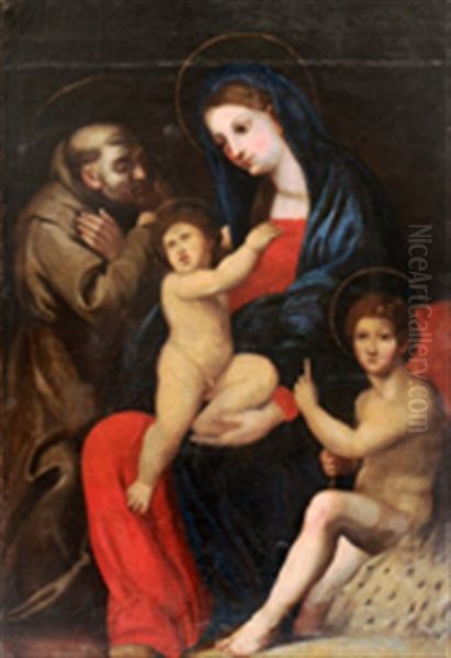 Madonna Mit Kind, Johannes Dem Taufer Und Franziskus Von Assisi Oil Painting by Giovanni Battista Salvi (Il Sassoferrato)