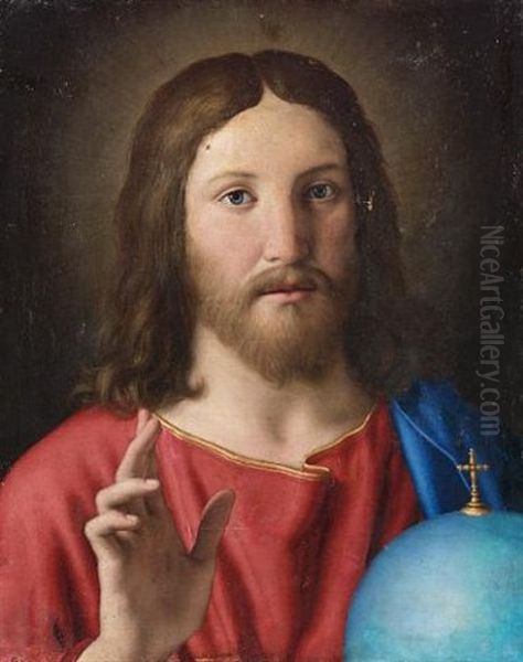 Salvator Mundi Oil Painting by Giovanni Battista Salvi (Il Sassoferrato)