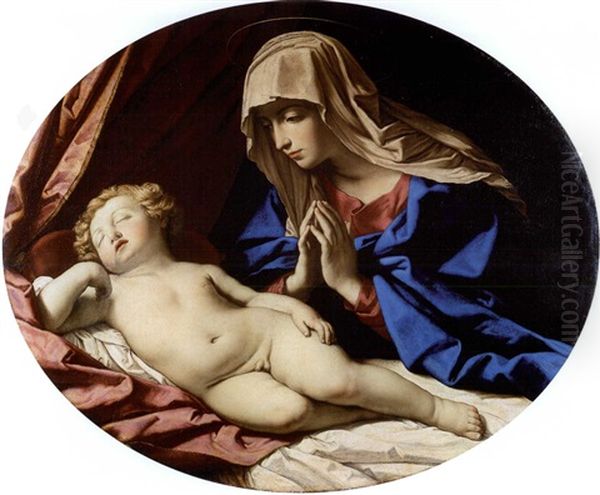 La Vierge Priant Pres De L'enfant Jesus Endormi Oil Painting by Giovanni Battista Salvi (Il Sassoferrato)