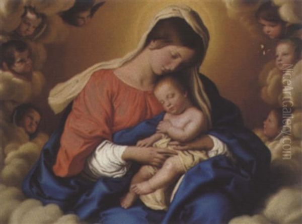 La Madonna Col Bambino E Angeli Oil Painting by Giovanni Battista Salvi (Il Sassoferrato)