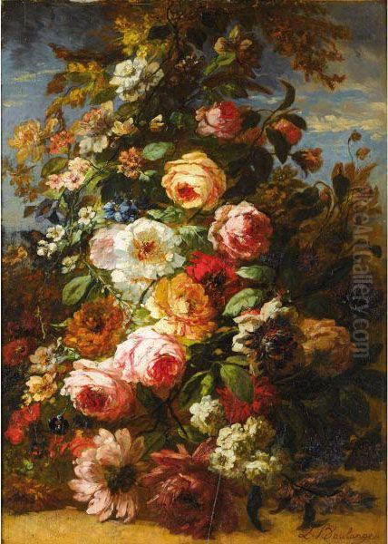 Bouquet De Fleurs Dans Un Paysage Oil Painting by Louis Boulange