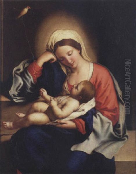 Madonna With The Infant Christ Child Holding A Goldfinch On A String Oil Painting by Giovanni Battista Salvi (Il Sassoferrato)