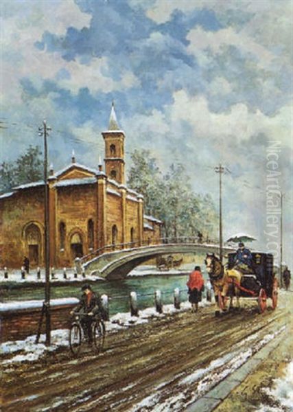 Naviglio Milanese Oil Painting by Giovanni Battista Salvi (Il Sassoferrato)