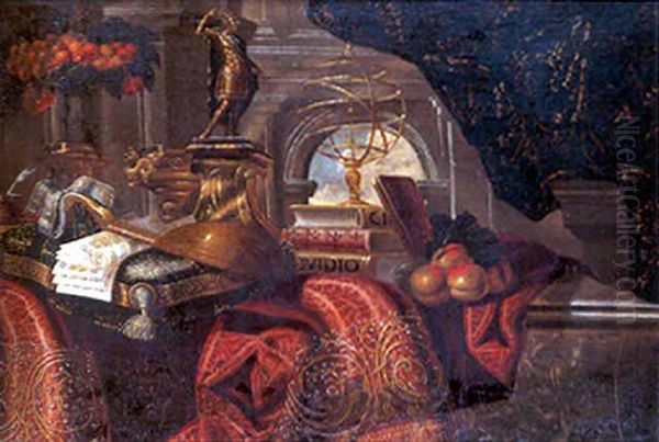 Nature Morte Aux Tapis Et Sphere Armillaire Oil Painting by Giovanni Battista Salvi (Il Sassoferrato)