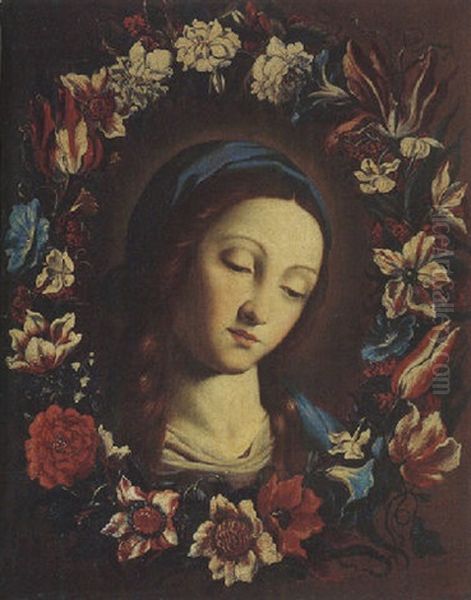 The Head Of The Virgin Surrounded By A Garden Of Flowers Oil Painting by Giovanni Battista Salvi (Il Sassoferrato)