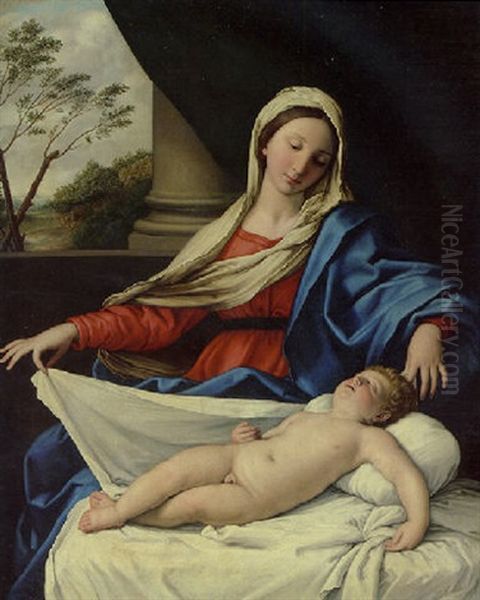 The Madonna Adoring The Sleeping Child Oil Painting by Giovanni Battista Salvi (Il Sassoferrato)