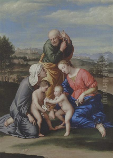 The Holy Family With The Infant Saint John The Baptist And Saint Elizabeth Oil Painting by Giovanni Battista Salvi (Il Sassoferrato)