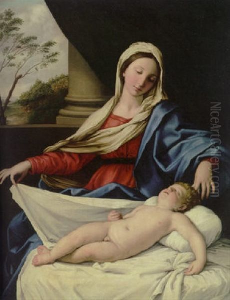 The Madonna Adoring The Sleeping Child Oil Painting by Giovanni Battista Salvi (Il Sassoferrato)