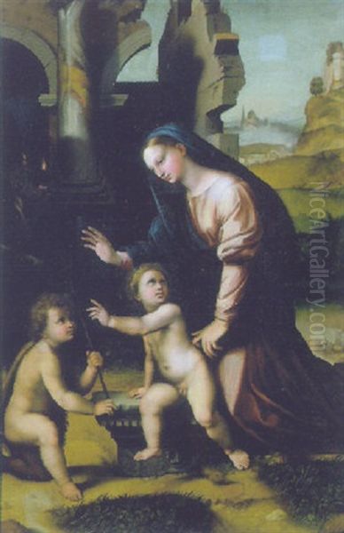 Madonna Con Bambino E San Giovannino Oil Painting by Giovanni Battista Salvi (Il Sassoferrato)